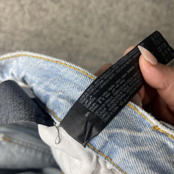 Zara Jeans Womens 10 Light Wash Distressed Straight Leg Raw Hem High Rise - Picture 10 of 11